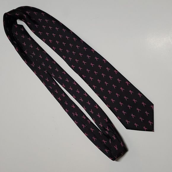 Wild Ties Pink Ribbon Breast Cancer Awareness Tie Black Pink Men OS - Picture 3 of 12